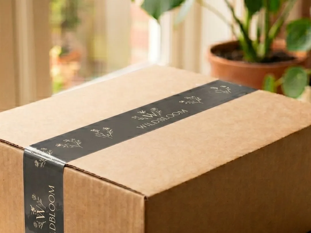 Close-up of botanical line art on tape